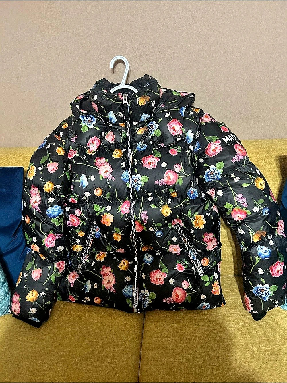 Mackage Mylah Down Floral Puffer Jacket Black & Pink